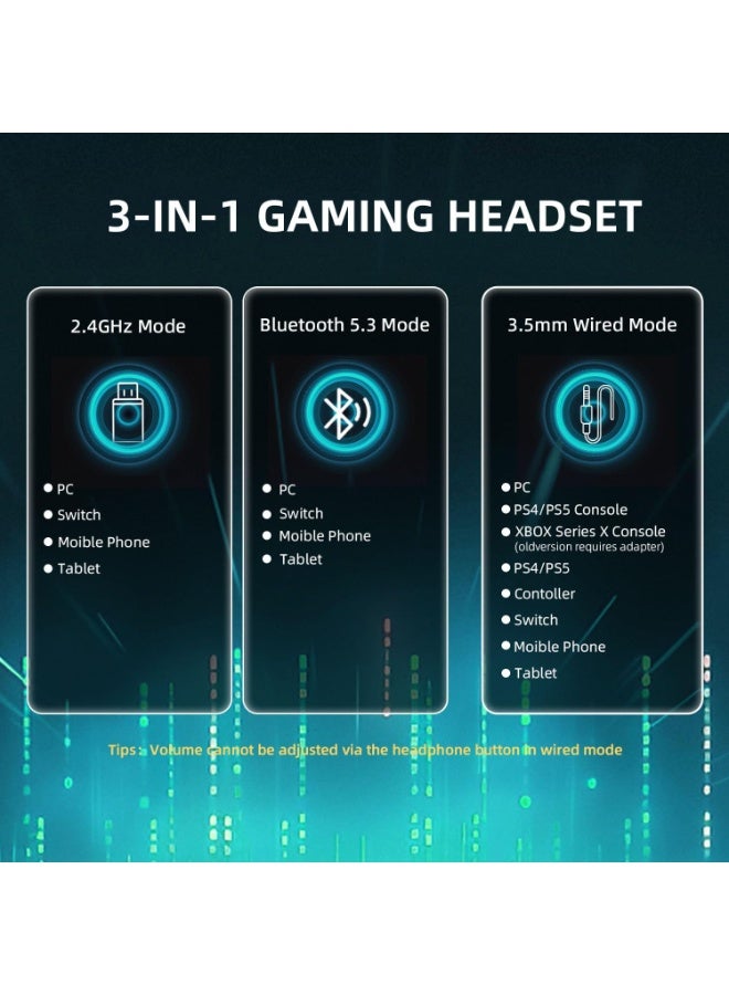 Attack Shark L80PRO Wireless Gaming Headset,Triple- Mode-2.4Ghz/Bluetooth/Wired Gaming Headphone with Mic,Lightseed Tech- Built-in&Detachable Dual Microphone,Lightweight Headphone for PC Mac Switch Win-White - Image 3